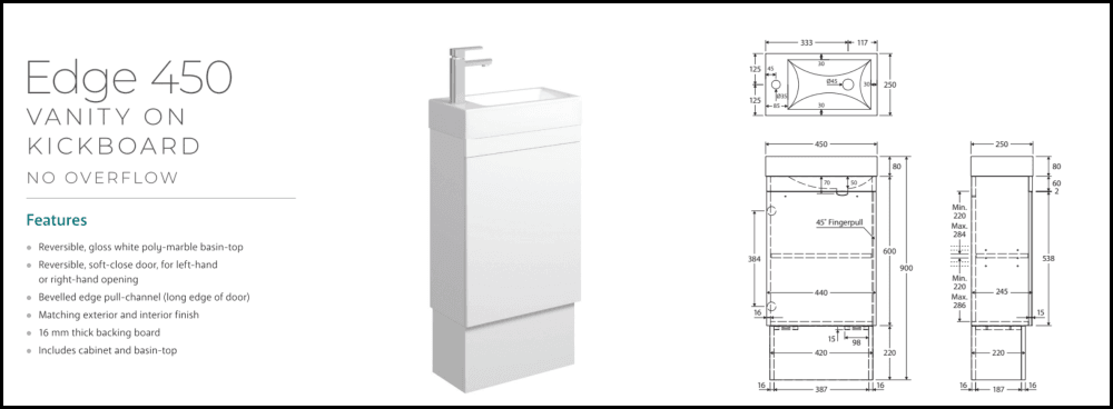 Fienza Edge 45Rsk Scandi Oak 450Mm Vanity With Kickboard No Overflow - Special Order Units