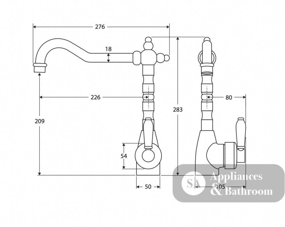 Fienza Eleanor 202105CC-LF Shepherds Crook Chrome Sink Mixer with Chrome Handle - Kitchen Mixer Taps