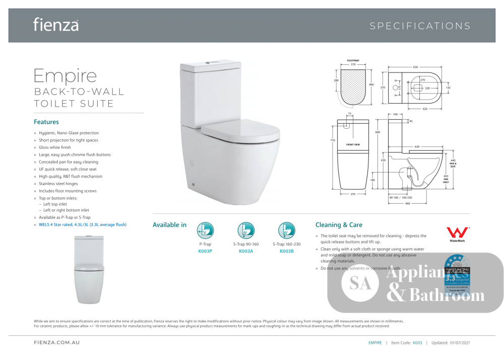 Fienza Empire Back-to-Wall Suite - Back to Wall Suites