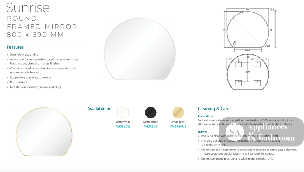 Fienza FMSR80W Sunrise Matte White Round Framed Mirror 800 x 690 - Mirrors