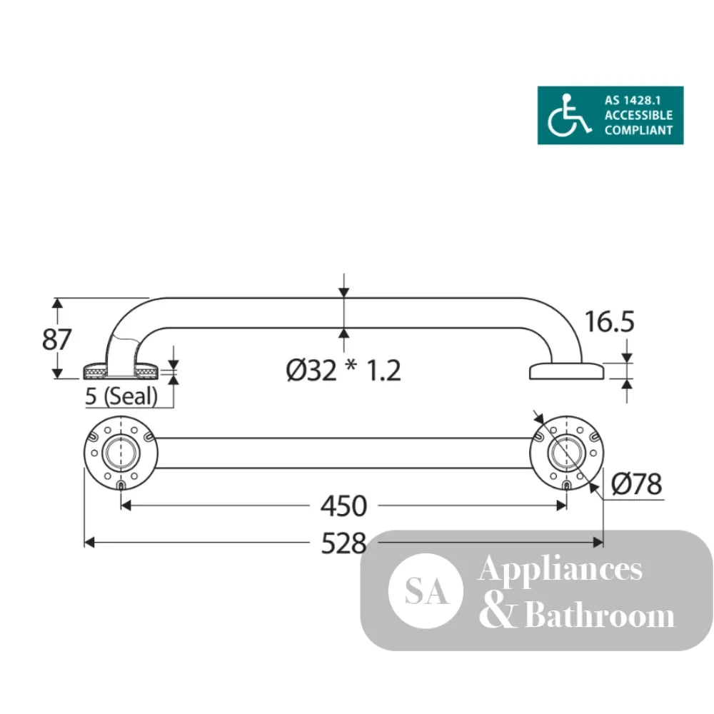 Fienza GRAB45 Stainless Steel Care Accessible 450mm Grab Rail - Grab Rail