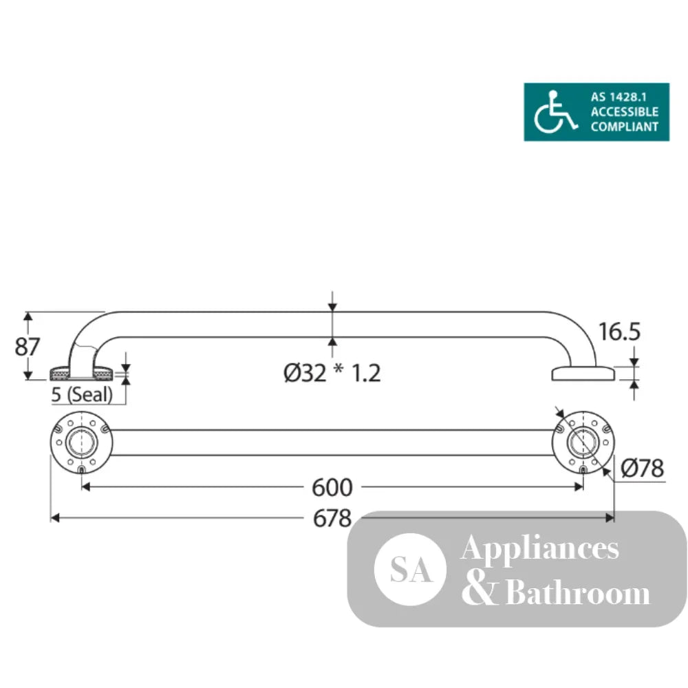Fienza GRAB60 Stainless Steel Care Accessible 600mm Grab Rail - Grab Rail