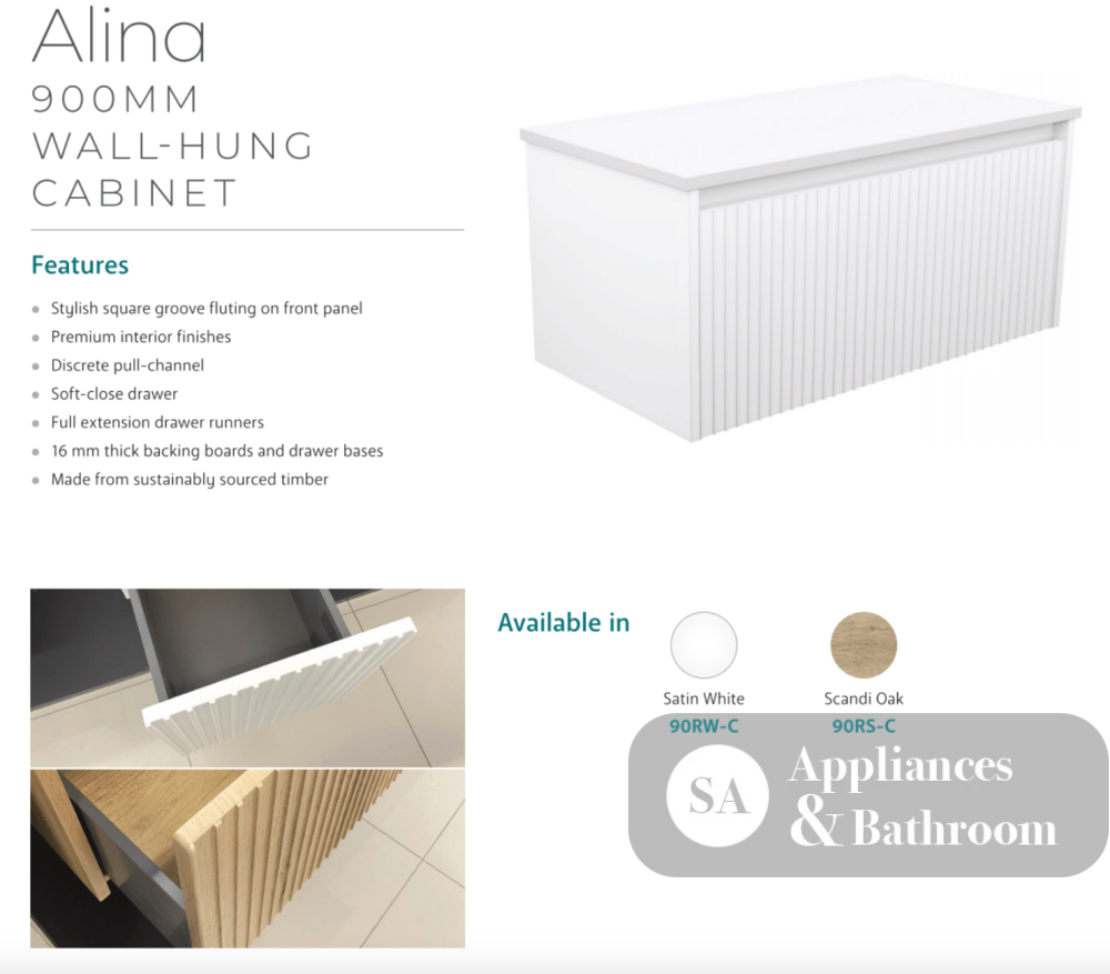 Fienza JOL90RW Joli Alina White 900 Wall-Hung Vanity - Vanity Units