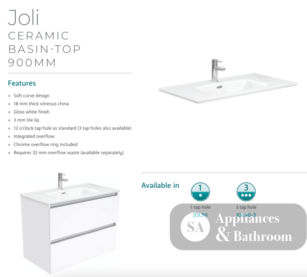 Fienza Joli Jol90Tk 900Mm Hampton Vanity Unit With Kickboard White - Special Order Units