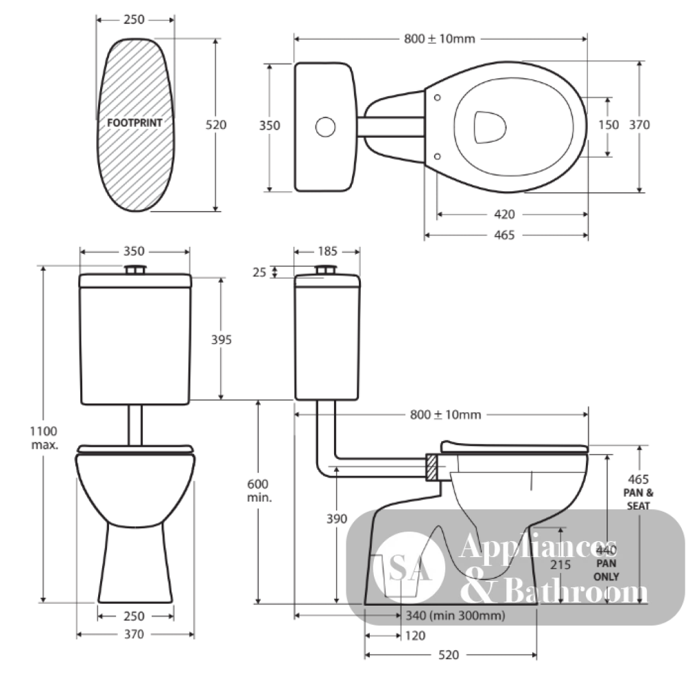 Fienza K001D Stella Care Adjustable Link Toilet Suite Blue Seat Large Flush Button - Adjustable Link Toilet
