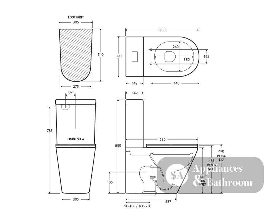 Fienza K021A Kaya Back to Wall S Trap 90-160mm Toilet White - Toilet Suites