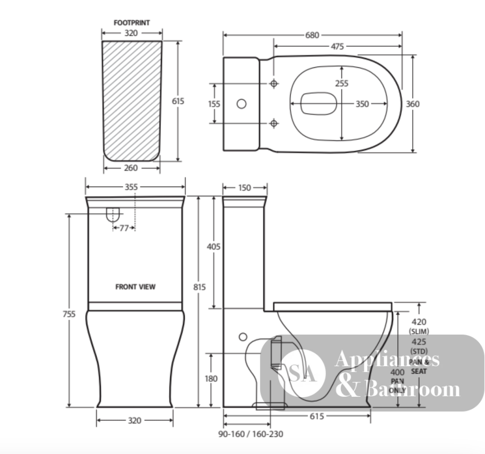 Fienza K031B Lillian Tornado Back to Wall Toilet Suite S Trap 160-230mm R&T Cistern Thick Seat Gloss White - Toilet