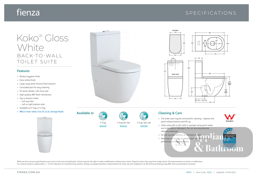 Fienza Koko Back-to-Wall Suite - Gloss White - Back to Wall Suites