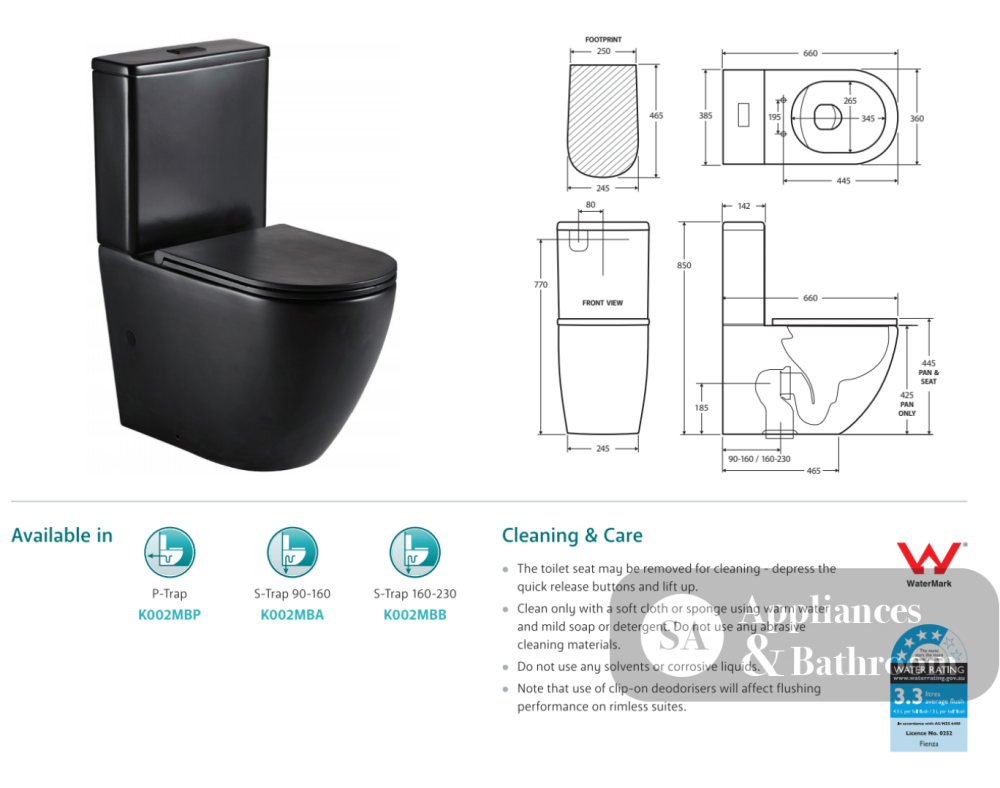Fienza Koko Slim Seat Back-to-Wall Suite - Matte Black - Back to Wall Suites