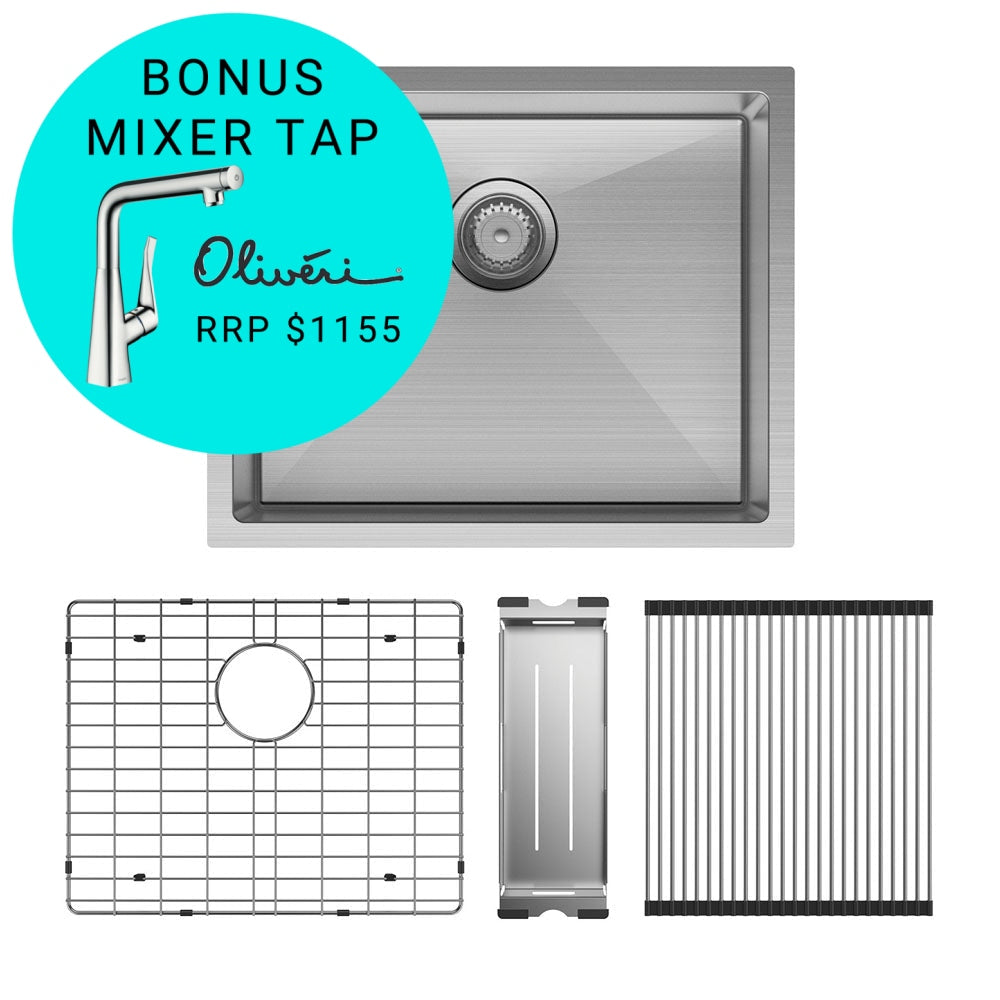 Fienza Large Single Bowl Kitchen Sink Kit - Stainless Steel 68402Kit Top Mounted Sinks