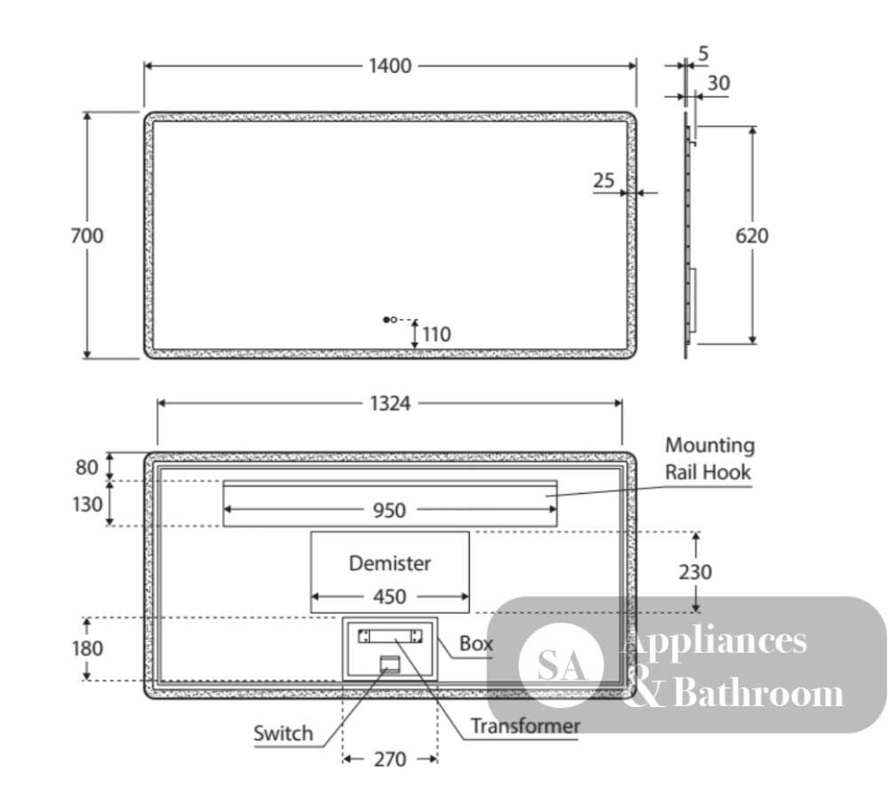 Fienza LED02-140 Luciana LED Mirror 1400 x 700 mm - Mirrors