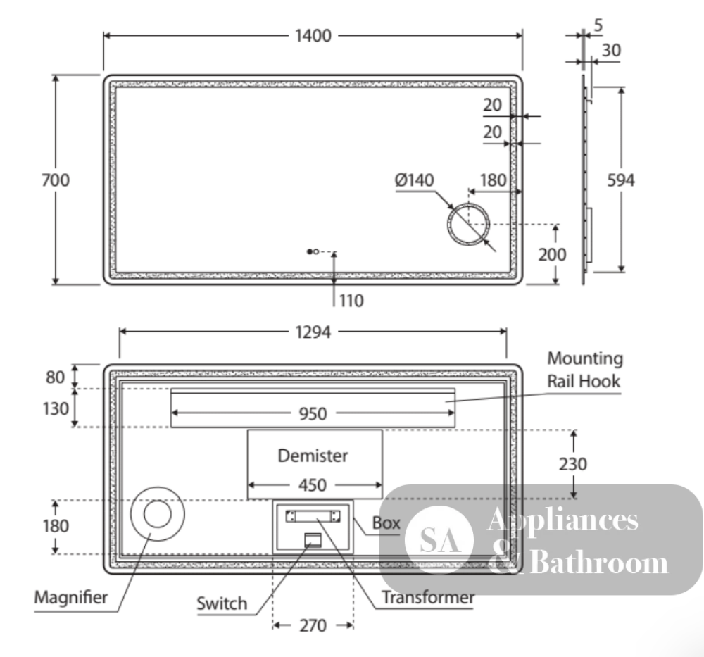 Fienza LED04-140 Deejay LED Mirror 1400 x 700 mm - Mirrors