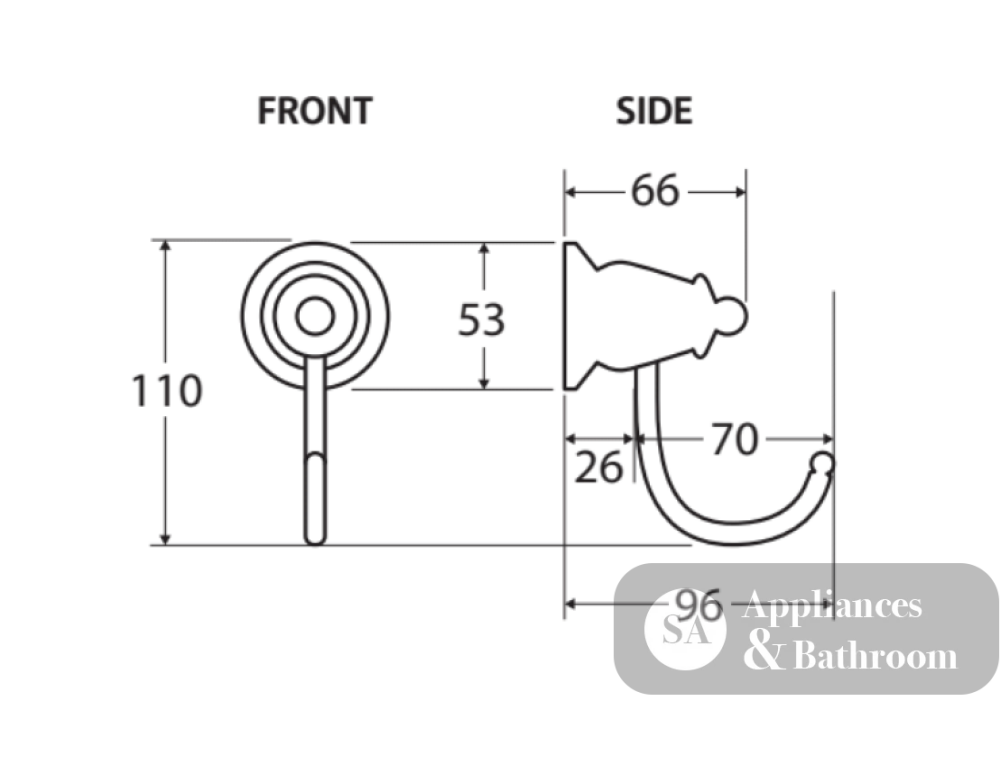 Fienza Lilian Robe Hook Brushed Nickel 81004Bn Bathroom Accessories