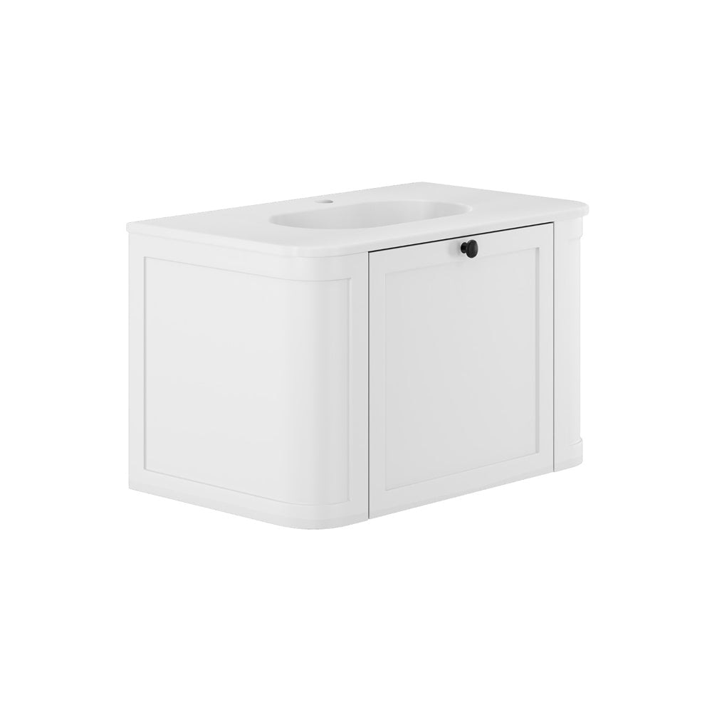 Fienza LOL75CM Lola 750 Matte Mila Curved Satin White Wall-Hung Vanity One Tap Hole - Wall Hung Vanity