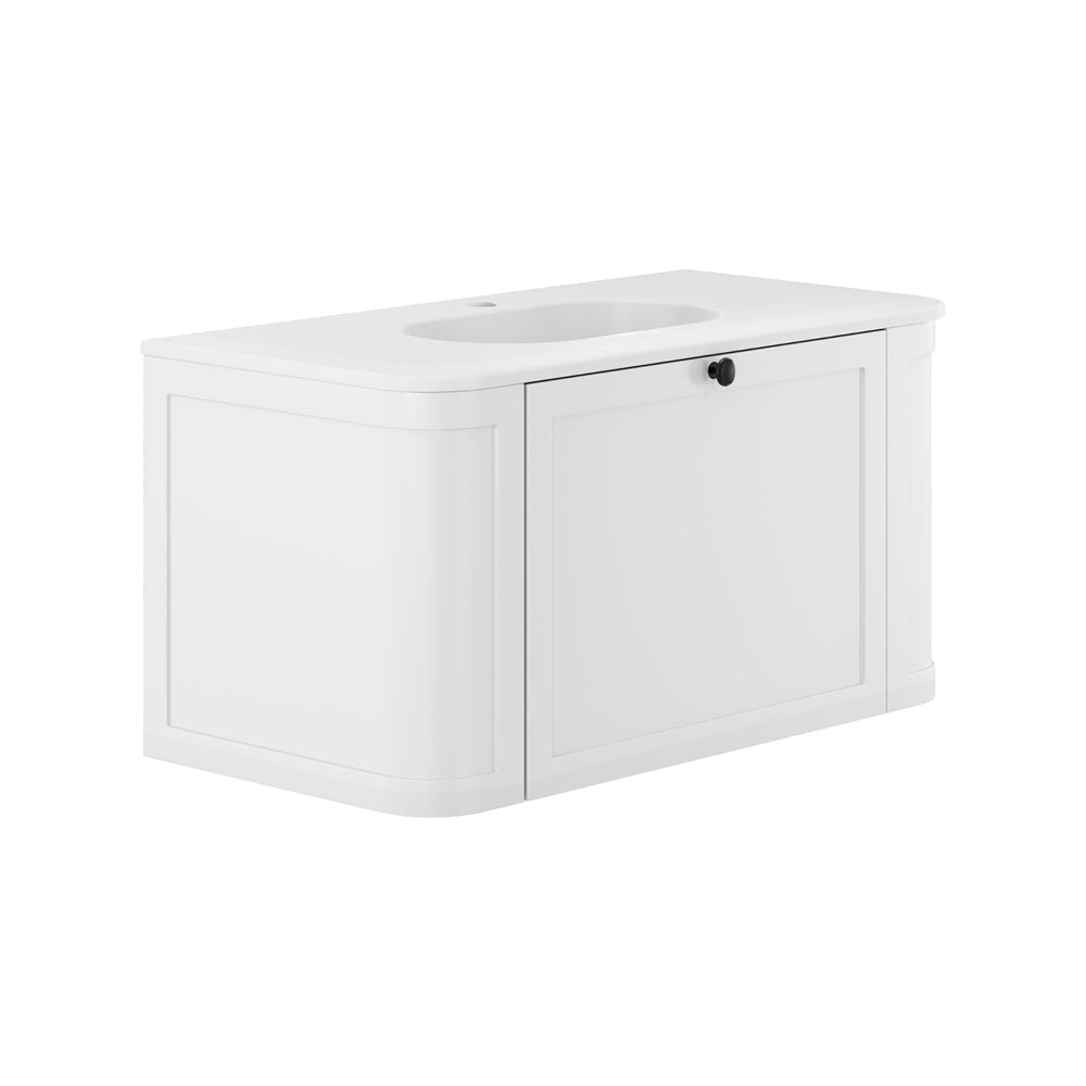 Fienza LOL90CM Lola 900 Matte Mila Curved Satin White Wall-Hung Vanity One Tap Hole - Wall Hung Vanity