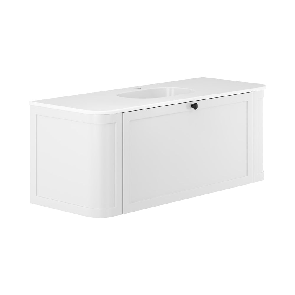 Fienza LOLM120UW Lola 1200 Mila Curved Satin White Wall-Hung Vanity One Tap Hole - Wall Hung Vanity
