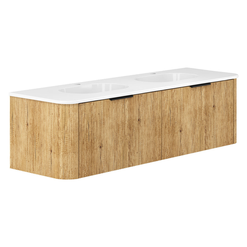 Fienza LOLM150US Lola 1500 Minka Curved Scandi Oak Wall-Hung Vanity One Tap Hole - Wall Hung Vanity