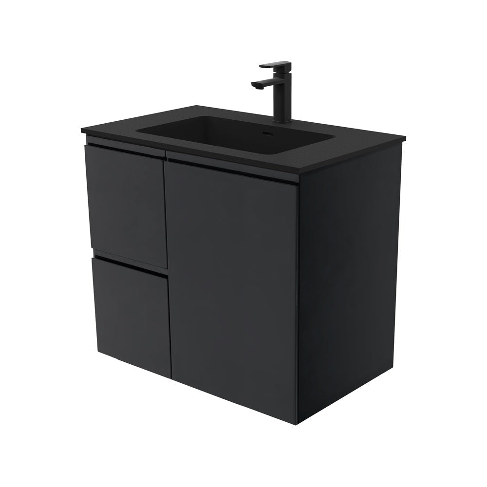 Fienza MON75ZL Montana Fingerpull 750 Satin Black Wall Hung Vanity Left Drawers - Vanity Units