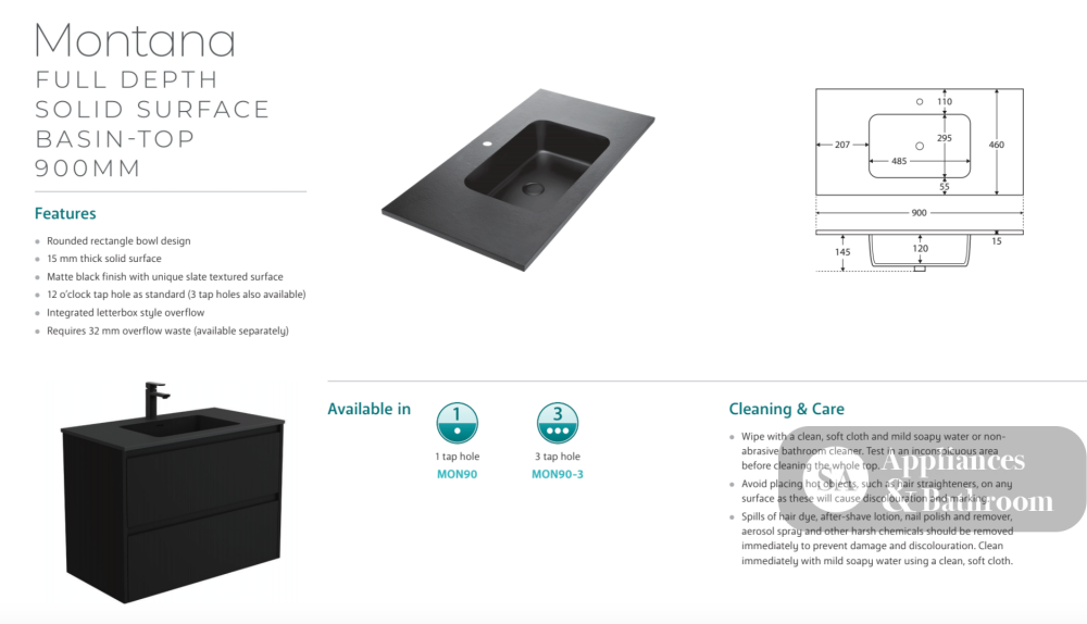 Fienza MON90ZBL Montana Fingerpull 900 Satin Black Wall Hung Vanity Left Drawers - Vanity Units