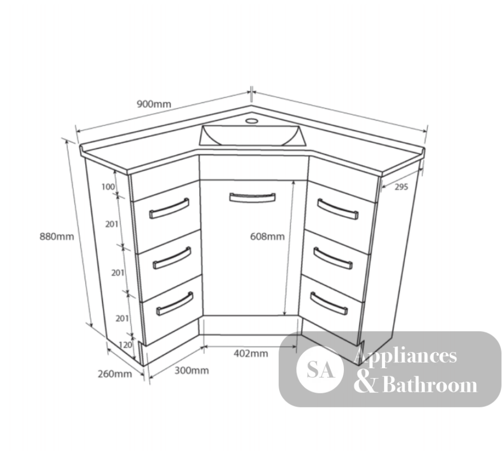 Fienza PC9090 Corner 900x900 Vanity Unit White - Vanity Units