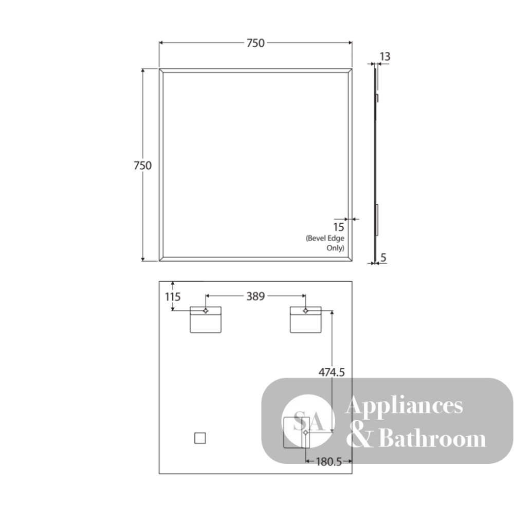 Fienza PEM-7575 Pencil Edge Rectangular Mirror 750 x 750mm- Special Order - Mirrors