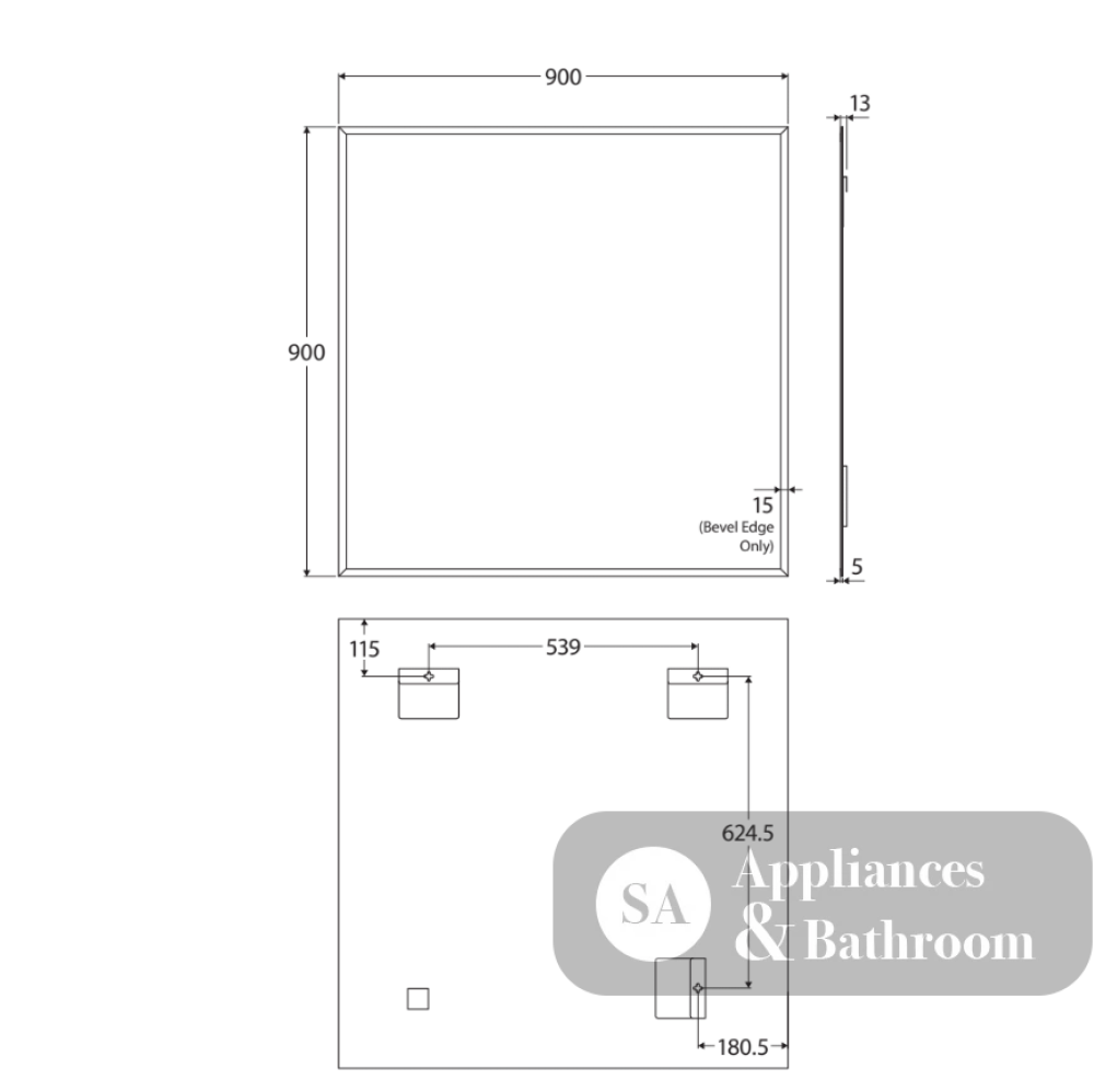 Fienza PEM-9090 Pencil Edge Rectangular Mirror 900 x 900mm - Mirrors