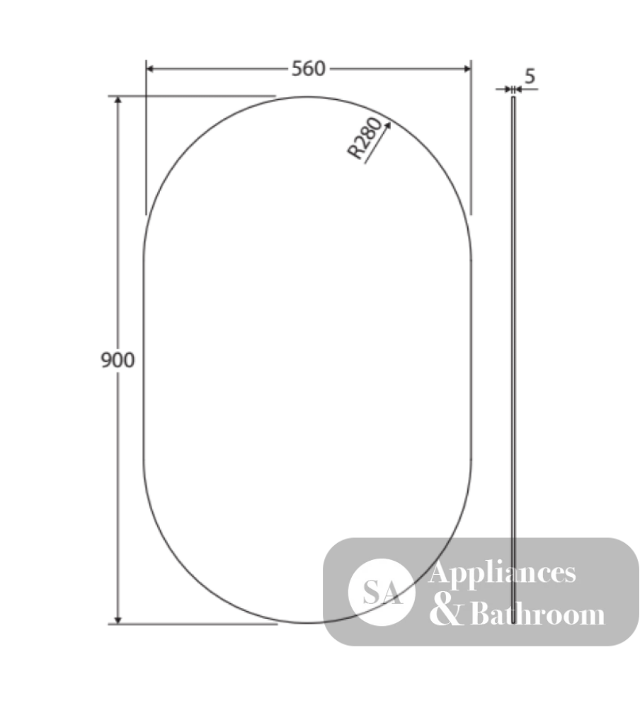 Fienza PEM560P Pill Mirror 560 x 900mm - Mirrors