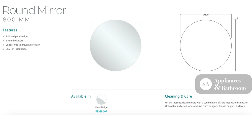 Fienza PEM800R Round Mirror 800mm - Mirrors