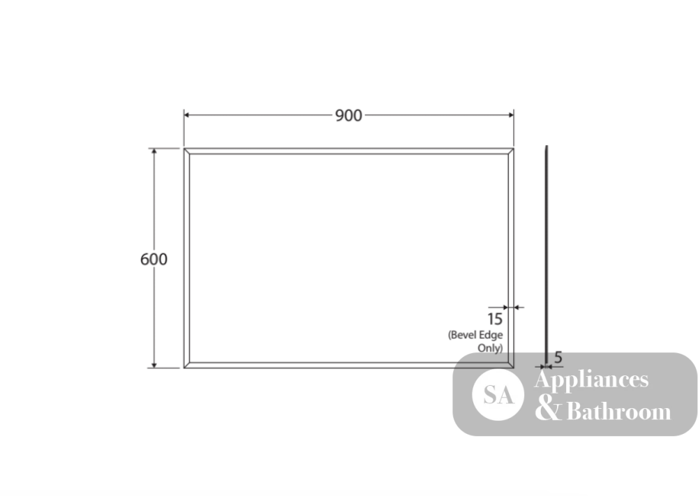 Fienza PEM9060G Pencil Edge Rectangular Glue-On Mirror 900 x 600mm - Mirrors