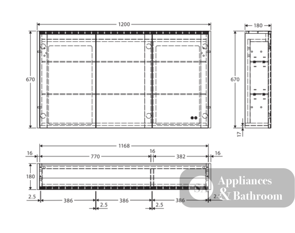 Fienza PSC1200S-LED 1200mm Mirror LED Cabinet Scandi Oak - Mirrors & Cabinets