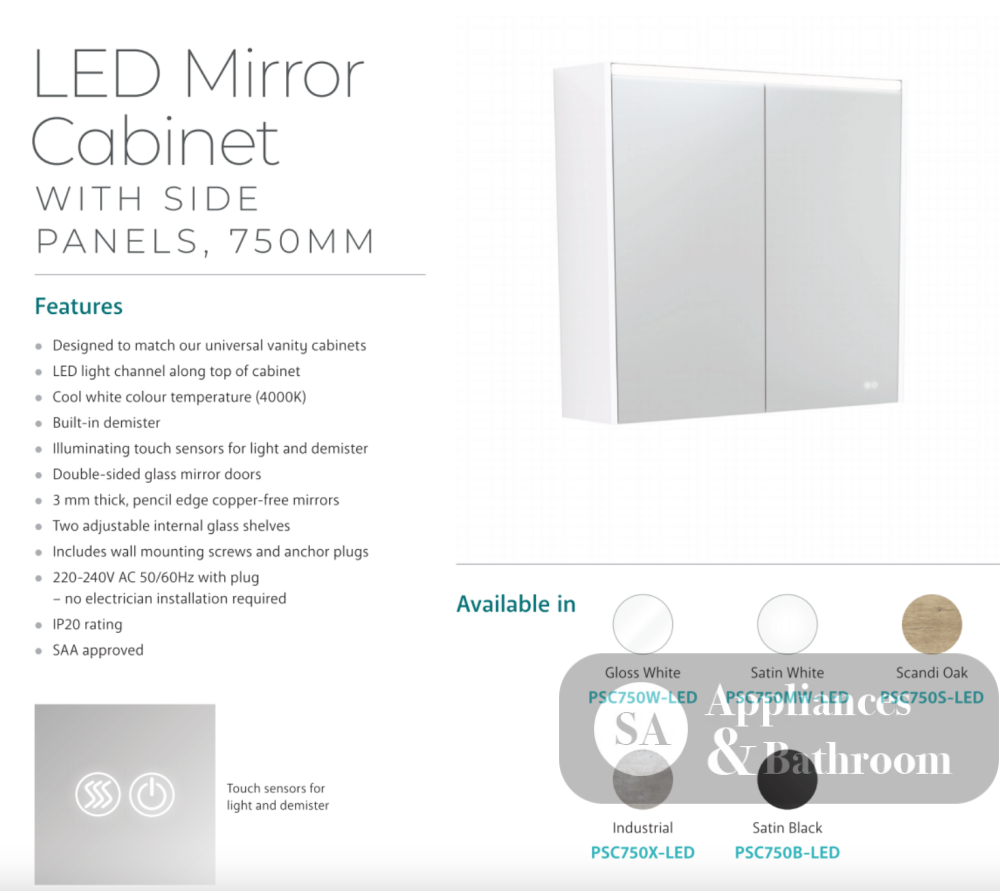 Fienza PSC750S-LED 750mm Mirror LED Cabinet Scandi Oak - Mirrors & Cabinets
