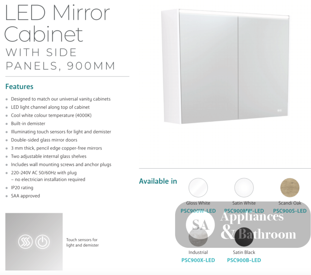 Fienza PSC900S-LED 900mm Mirror LED Cabinet Scandi Oak - Mirrors & Cabinets