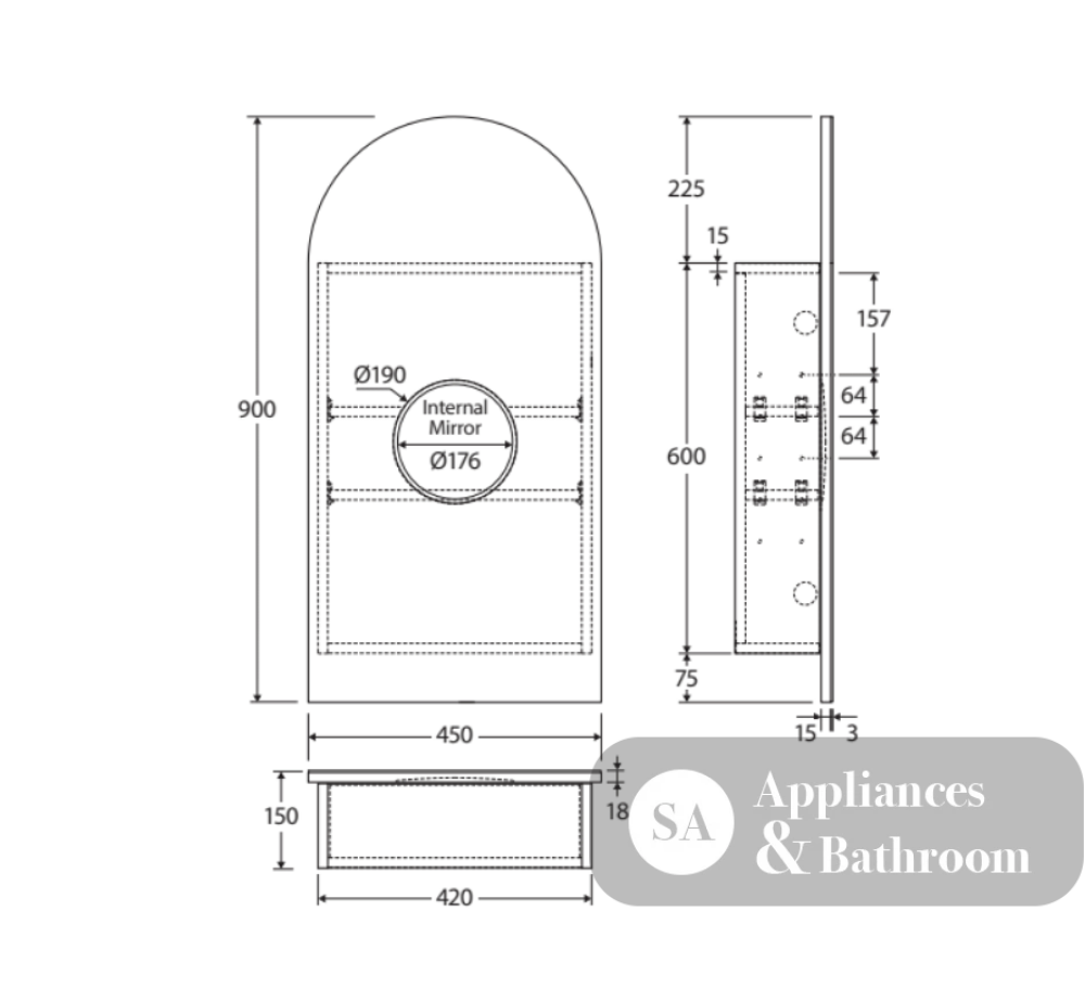 Fienza PSH450ARCH Arch 450 x 900mm Mirror Cabinet - Mirrors & Cabinets