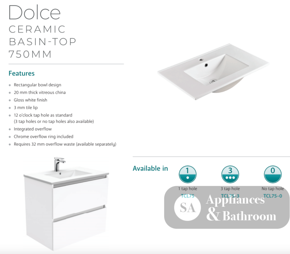 Fienza Quest Tcl75Q Manu 750Mm White Wall Hung Vanity Unit - Special Order Units