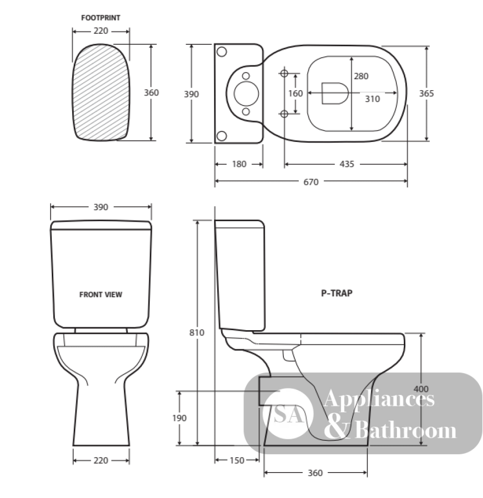 Fienza Rak 222722I Liwa Close-Coupled Suite P-Trap - Ivory - Closed Coupled Suites