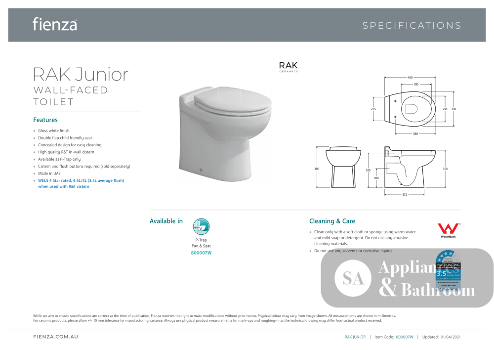 Fienza Rak Junior Wall-Faced Suite - Wall Faced Suite