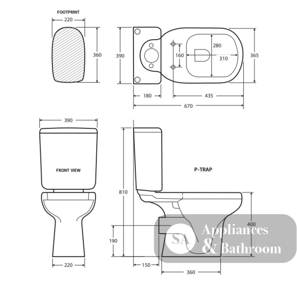 Fienza Rak Liwa Close-Coupled Suite P-Trap - White - Closed Coupled Suites