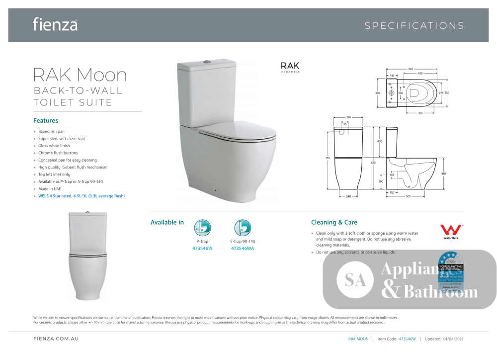 Fienza Rak Moon Back-to-Wall Suite - Back to Wall Suites