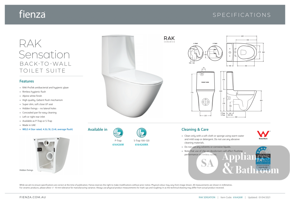 Fienza Rak Sensation Back-to-Wall Suite - Back to Wall Suites