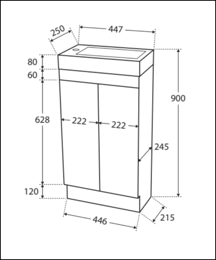 Fienza Ralph 4525Kw 450Mm White Vanity Unit On Kickboard - Special Order Units