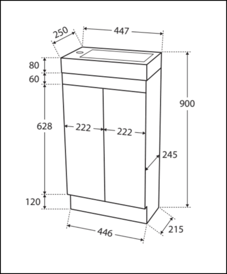 Fienza Ralph 4525Kw 450Mm White Vanity Unit On Kickboard - Special Order Units
