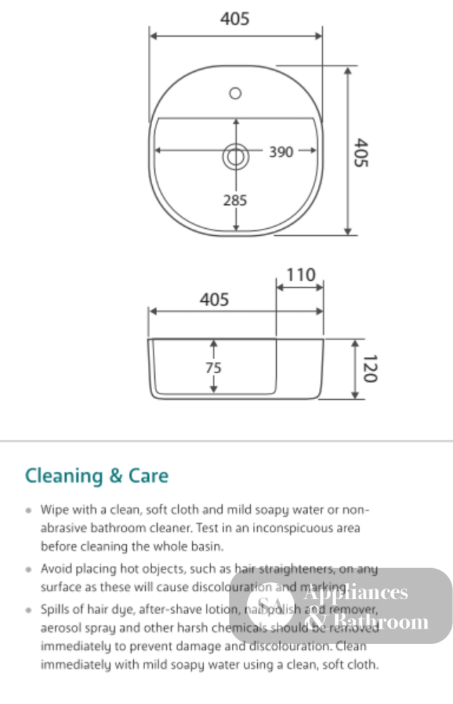 Fienza RB2201 Chica 405mm Above Counter Ceramic Basin White - Basins
