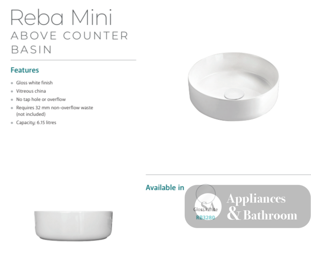 Fienza RB3280MG Reba 310mm Basin Mini Above Counter Olive - Basins