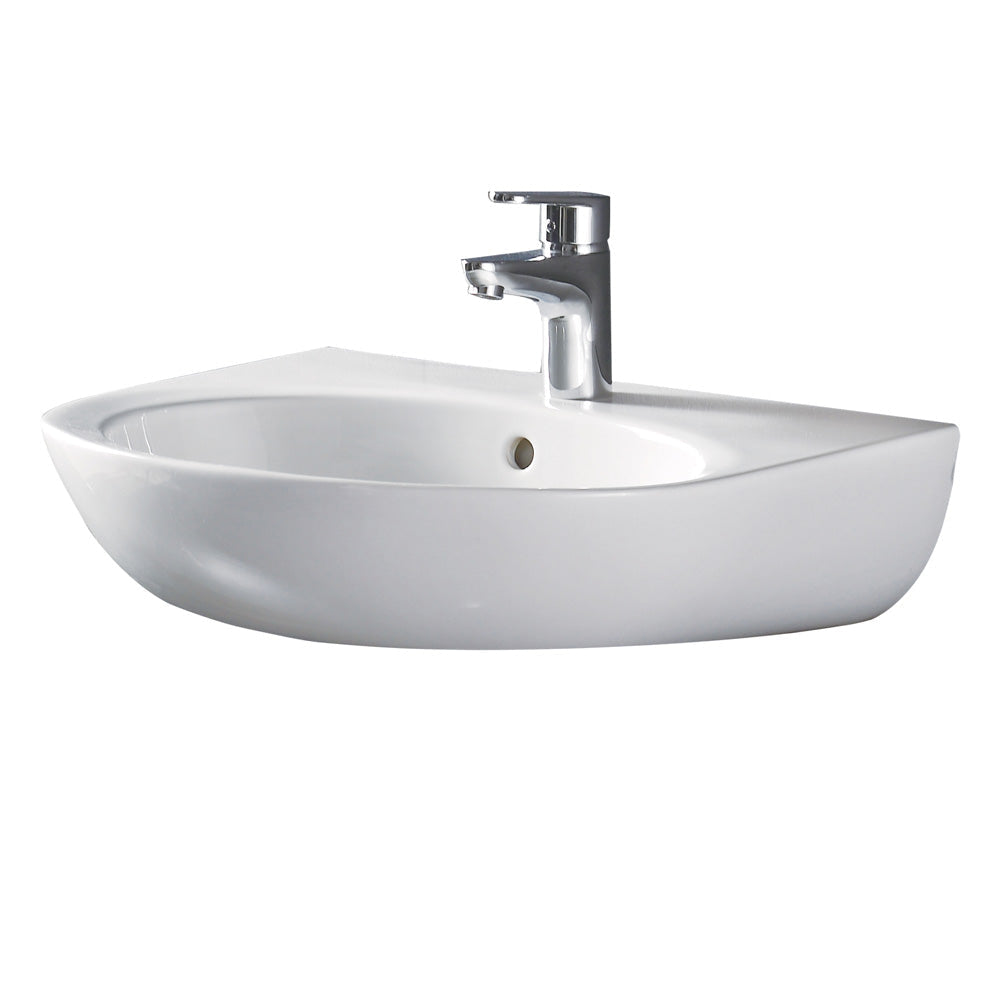 Fienza RB379 Stella Care Ceramic Gloss White Wall Basin No Shroud Three Tap Holes - Basins