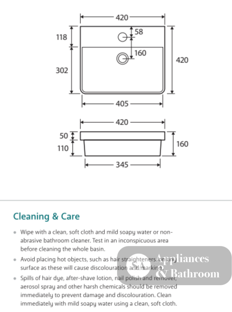 Fienza RB4063 Petra 1 Tap Hole Semi Inset Basin White - Basins