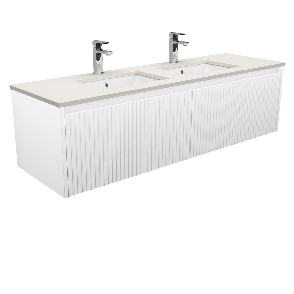 Fienza SA150RWD Sarah Roman Sand Undermount Double Bowl 1500mm Alina Satin White Wall-Hung Vanity - Vanities