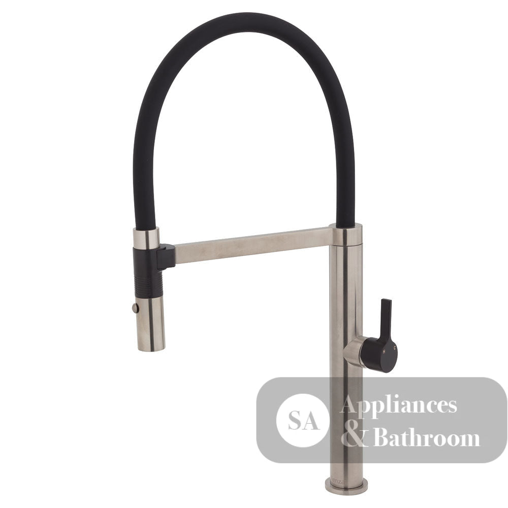 Fienza Sansa Pull Down Sink Mixer - Brushed Nickel - Brushed Nickel / Matte Black Handle - Kitchen Mixer Taps