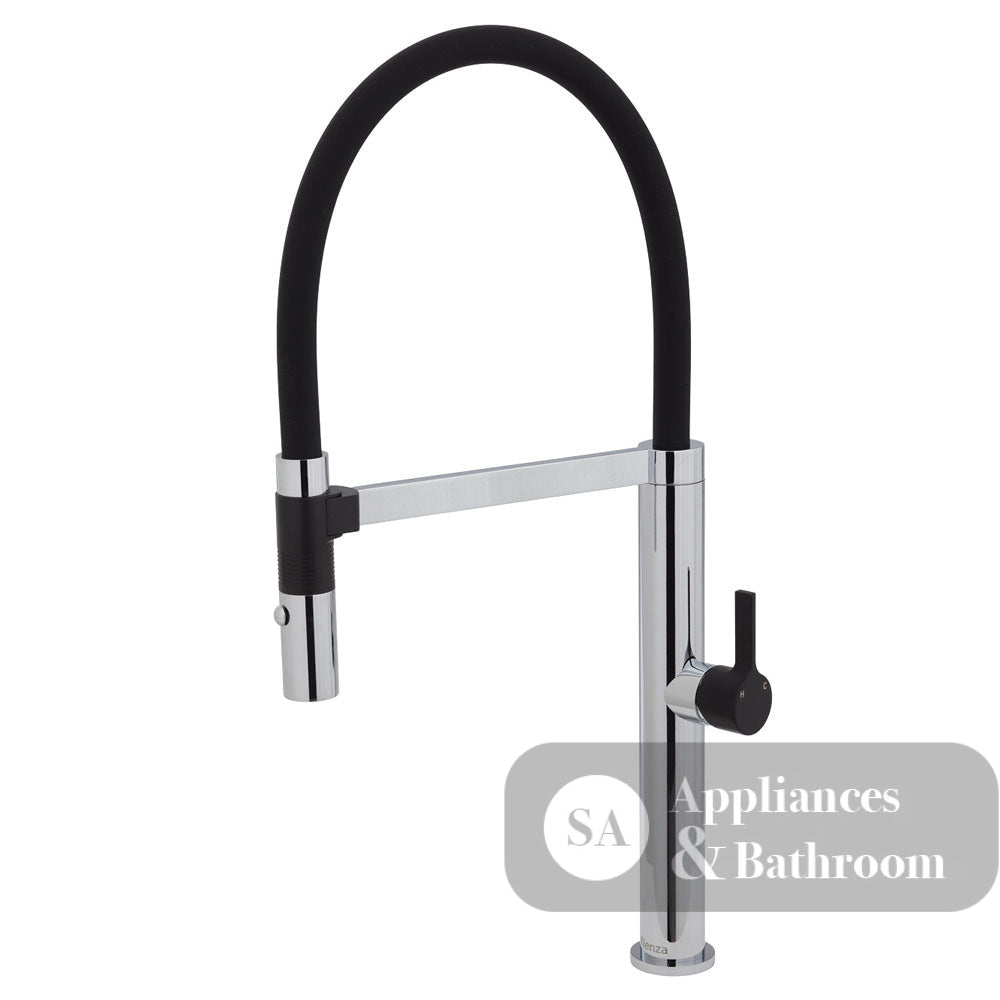 Fienza Sansa Pull Down Sink Mixer - Chrome - Chrome / Matte Black Handle - Kitchen Mixer Taps