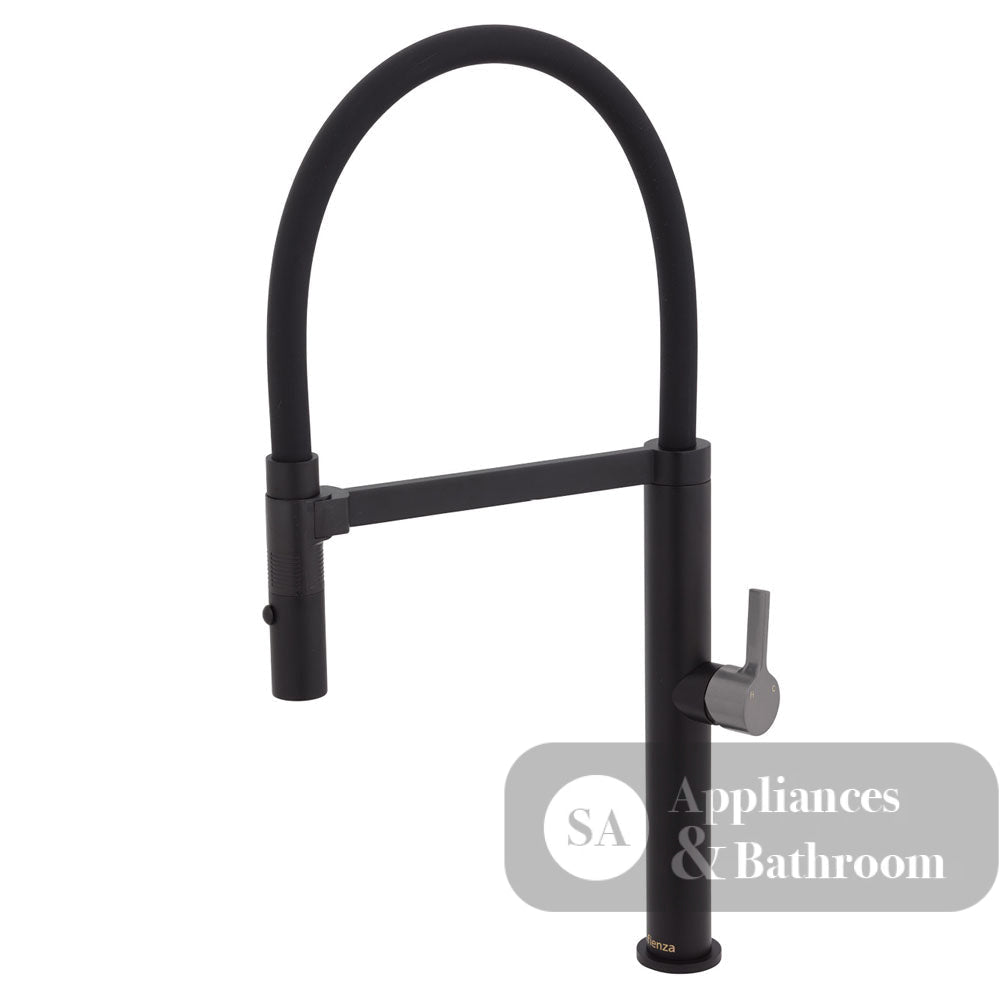 Fienza Sansa Pull Down Sink Mixer - Matte Black - Matte Black / Gunmetal Grey Handle - Kitchen Mixer Taps