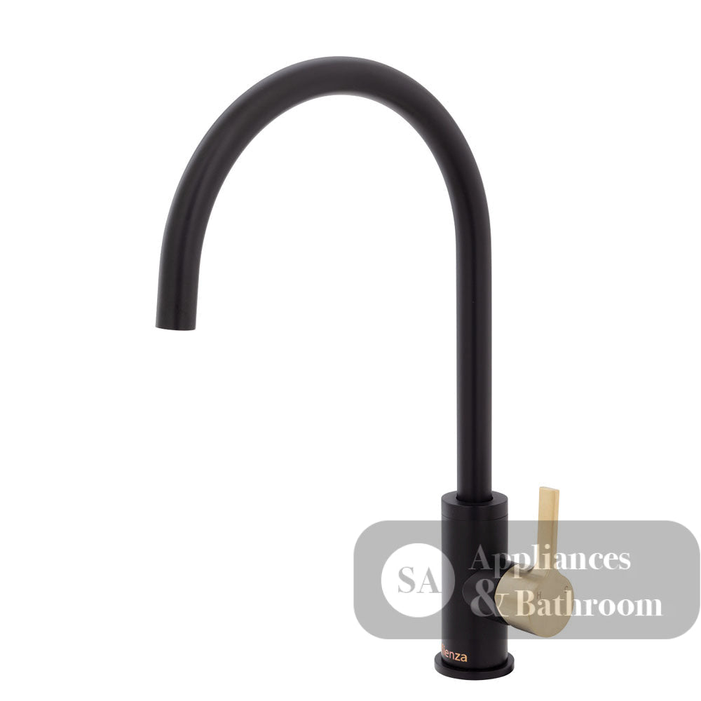 Fienza Sansa Sink Mixer - Matte Black - Matte Black / Urban Brass Handle - Kitchen Mixer Taps